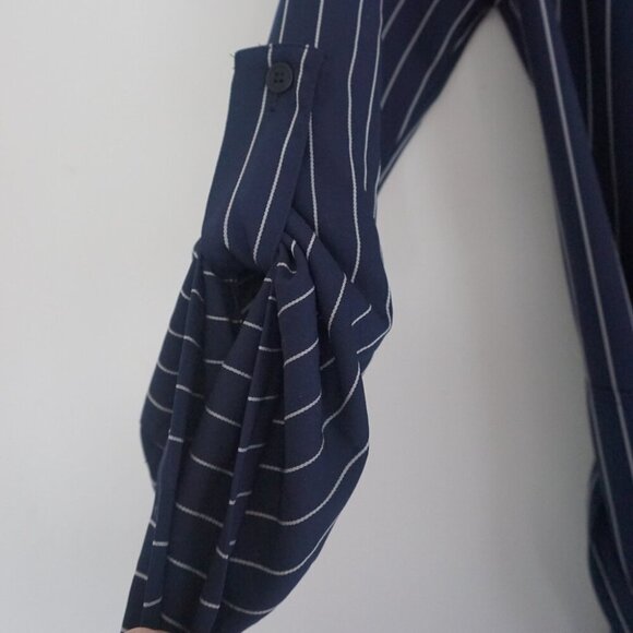 Aritzia Babaton New Kahlo Navy w White Stripes Robe Wrap Jacket Dress S - Picture 5 of 14